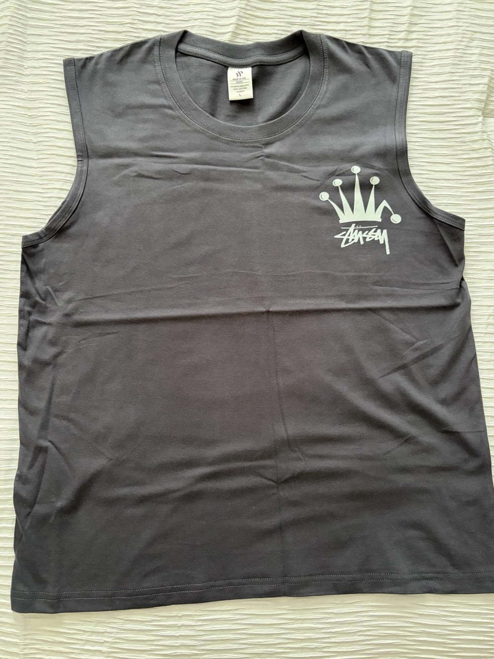 Stussy Charcoal Gray Sleeveless Tank with Crown Graphic